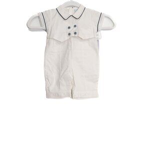 Will'beth Size 3M Baby Boys White Textured Button-Up Shortall & Hat Set
